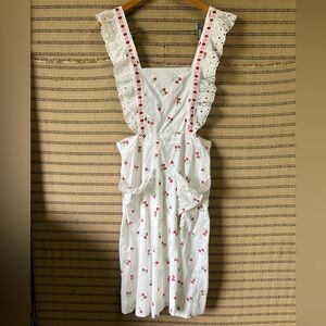 White Apron with Cherry Print and Lace Trim + Details